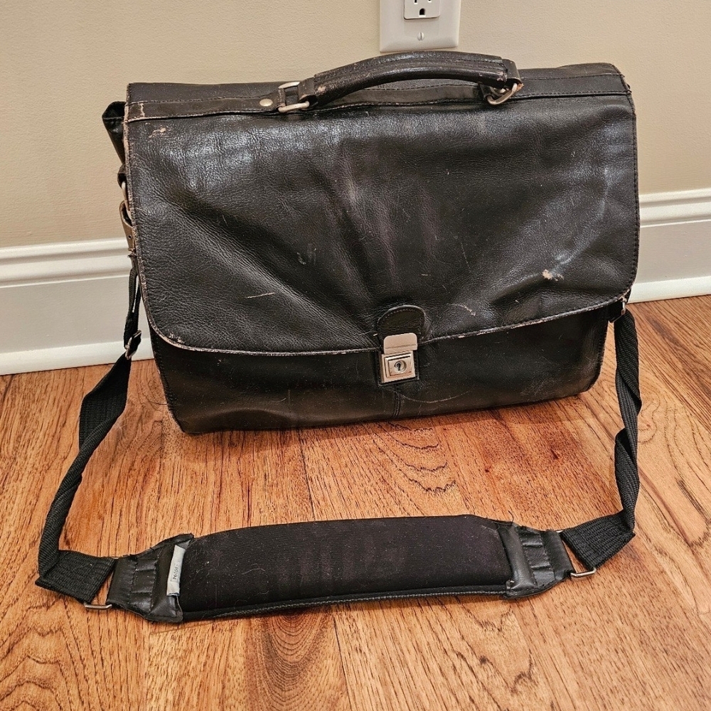 Leather Laptop Men's Bag Black Classic
